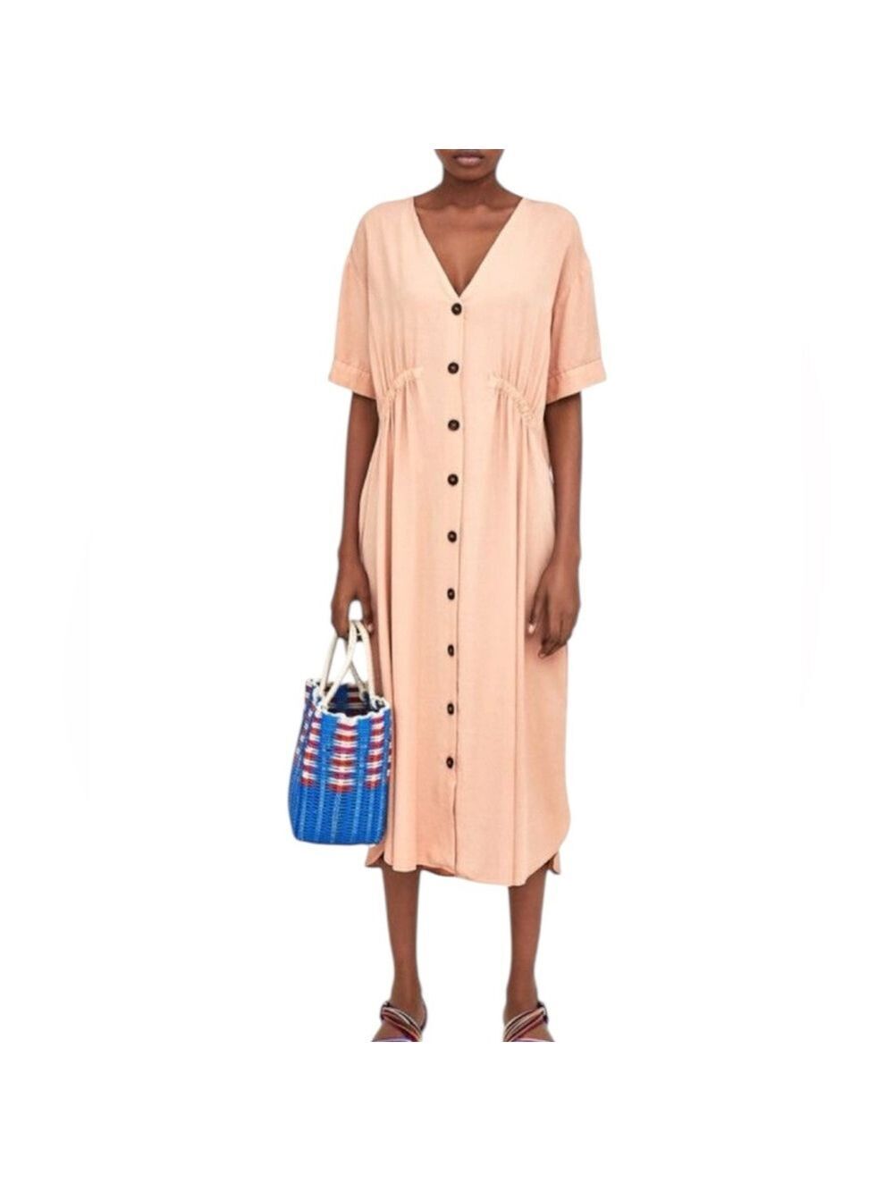 Zara TRF pure lyocell coral oversized minimal old money midi dress XS